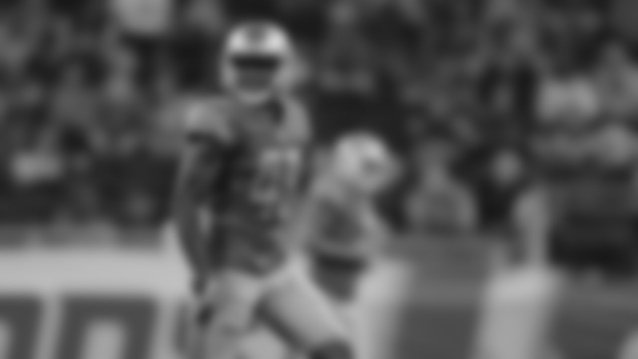 Detroit Lions safety Charles Washington (45) celebrates a tackle during a NFL football game against the Cleveland Browns on Thursday, Aug. 30, 2018 in Detroit. (Detroit Lions via AP).