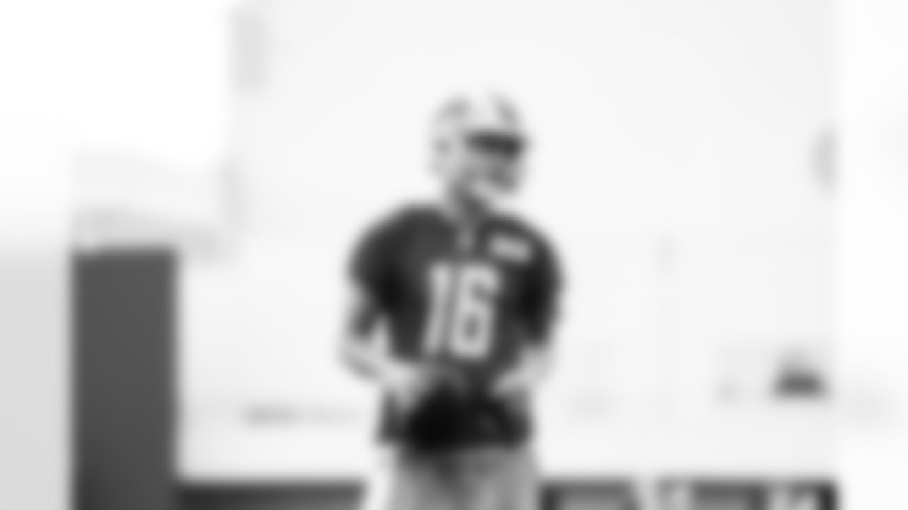 Detroit Lions quarterback Jared Goff (16) during practice at the Lions training facility in Allen Park, MI on August 23, 2023. (Jeff Nguyen/Detroit Lions)