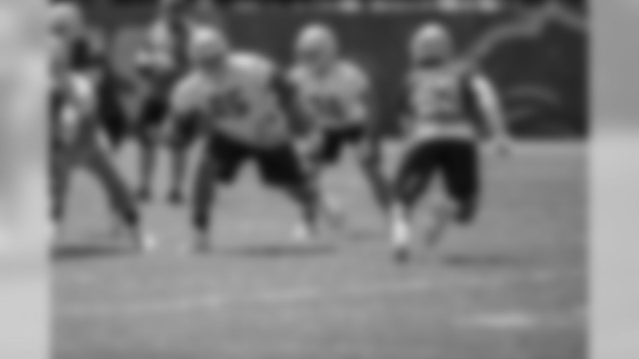 Detroit Lions tackle Tyrell Crosby (65) during an minicamp practice at the Detroit Lions training facility on Wednesday, June 6, 2018 in Allen Park, Mich. (Detroit Lions via AP)