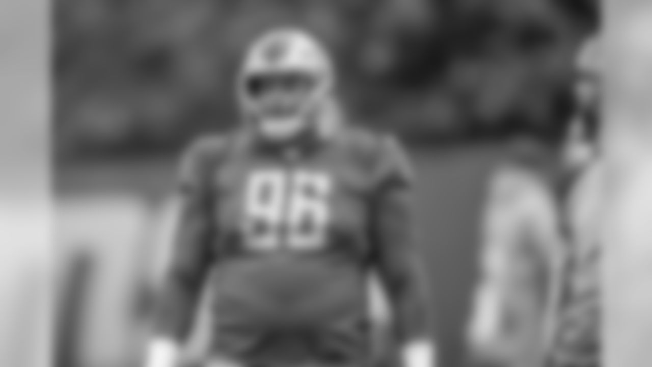 Detroit Lions defensive tackle Mike Daniels (96) during practice at the Detroit Lions training facility Wednesday, Dec. 4, 2019 in Allen Park, Mich. (Detroit Lions via AP)