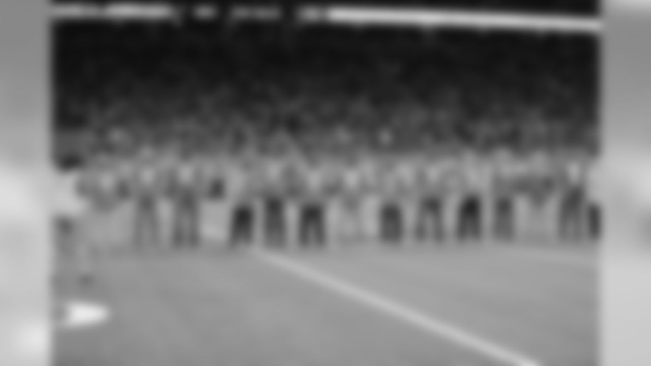 Lions Legends are honored as part of the all-time team at halftime of a NFL football game against the Kansas City Chiefs Sunday, Sept. 29, 2019 in Detroit. (Detroit Lions via AP).