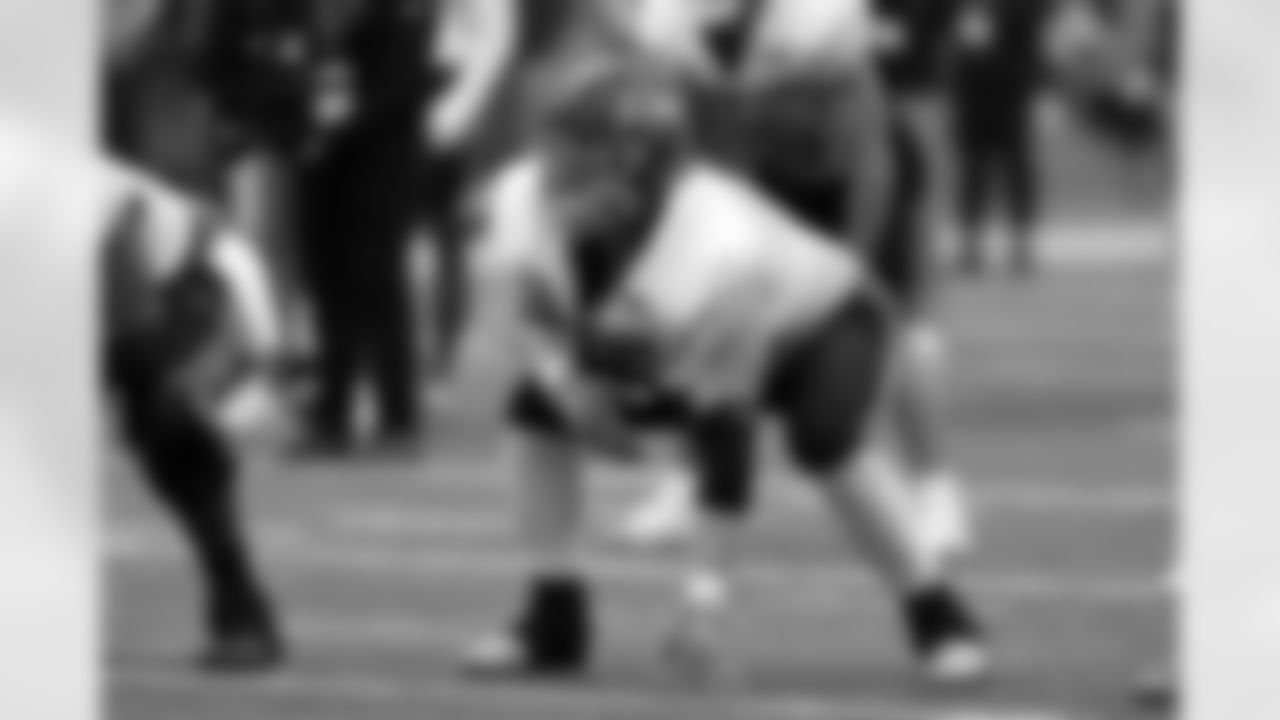 National offensive lineman Cody Mauch of North Dakota State (70) runs drills during practice for the Senior Bowl NCAA college football game Thursday, Feb. 2, 2023, in Mobile, Ala.. (AP Photo/Butch Dill)