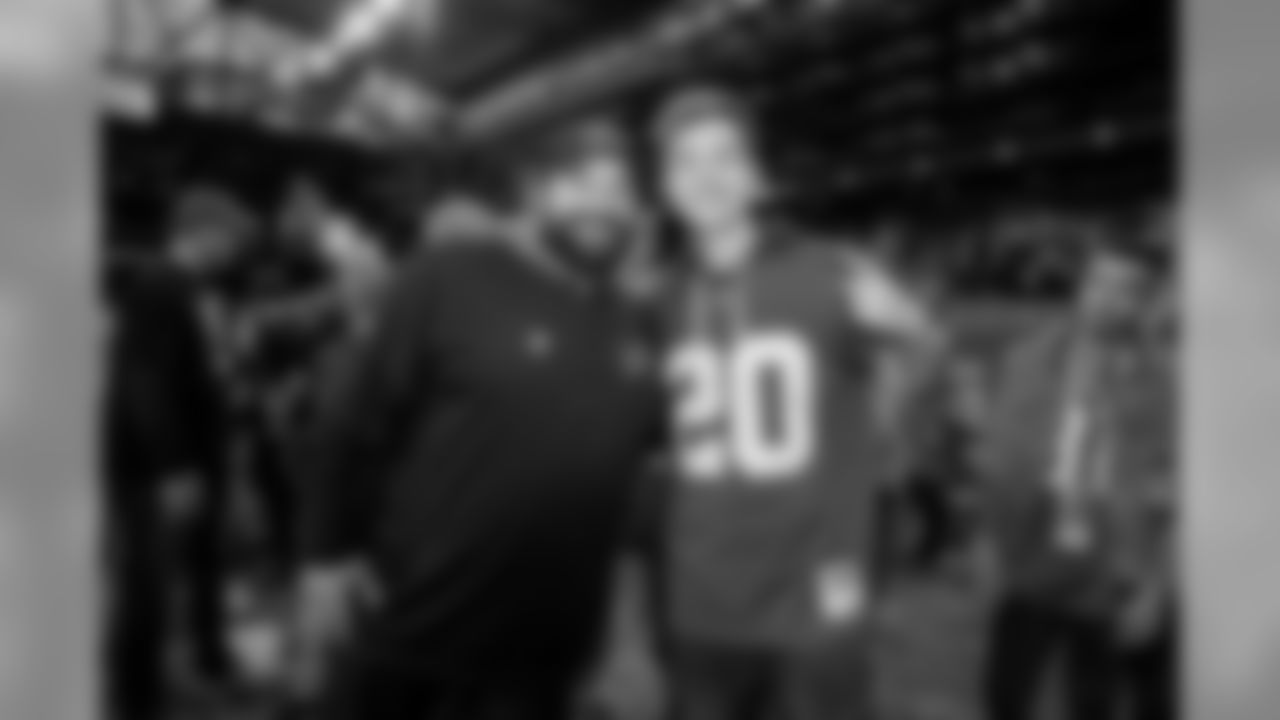 Detroit Lions head coach Matt Patricia and Ninja before a NFL football game against the New York Giants Sunday, Oct. 27, 2019 in Detroit. (Detroit Lions via AP).