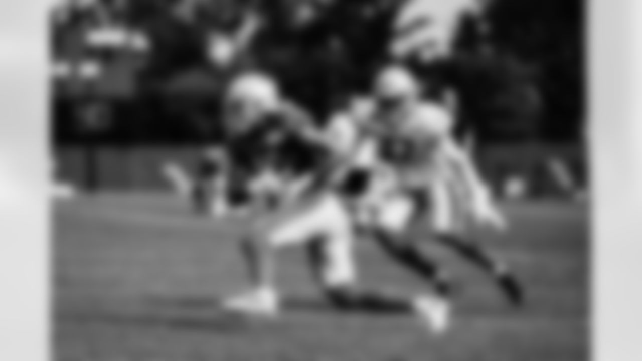 Detroit Lions wide receiver Sage Surratt (15) Detroit Lions safety Bobby Price (47) during Lions Training Camp at the Training Facility in Allen Park, MI on August 6th, 2021. (Jeff Nguyen/Detroit Lions)