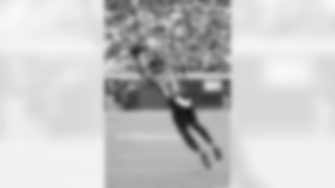 Jacksonville Jaguars wide receiver DJ Chark Jr. (17) jumps in the air to catch a pass during an NFL football game against the Pittsburgh Steelers, Sunday, Nov. 18, 2018, in Jacksonville, Fla. (Doug Murray via AP)
