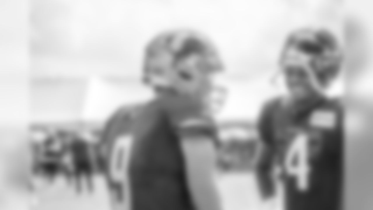 Detroit Lions quarterback Matthew Stafford (9) and Houston Texans quarterback Deshaun Watson (4) during Day 16 of 2019 Detroit Lions Training Camp presented by Rocket Mortgage on Wednesday, Aug. 14, 2019 in Houston. (Detroit Lions via AP)