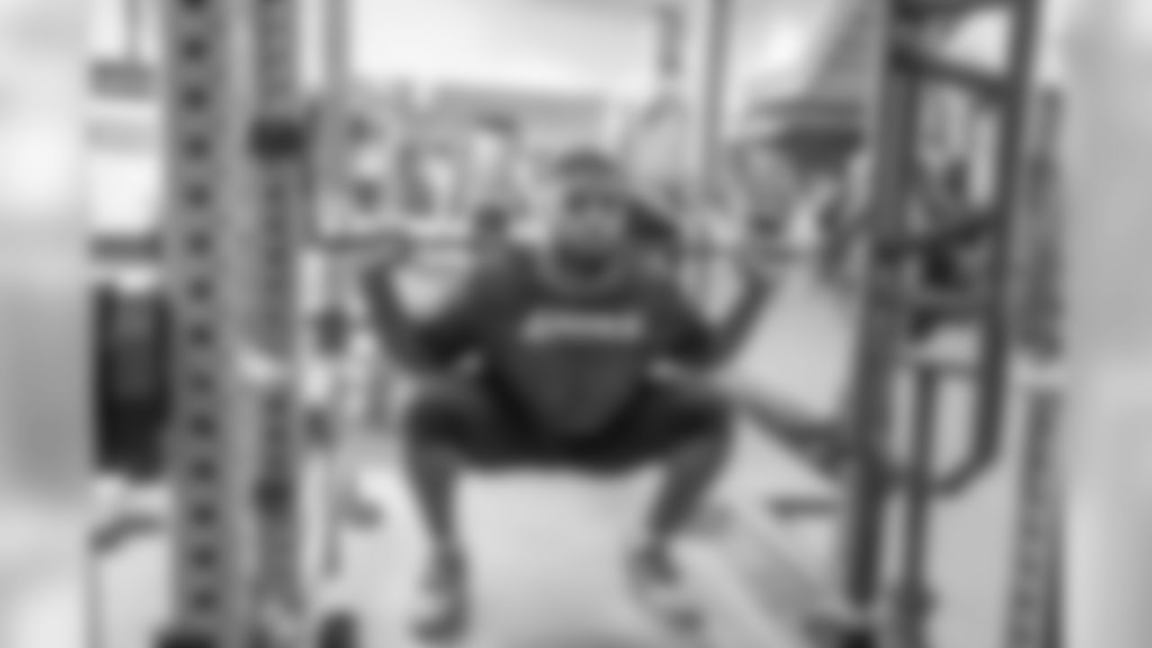 Detroit Lions linebacker Jarrad Davis during the voluntary offseason workout program at the Detroit Lions training facility on Tuesday, April 16, 2019 in Allen Park, Mich. (Detroit Lions via AP)