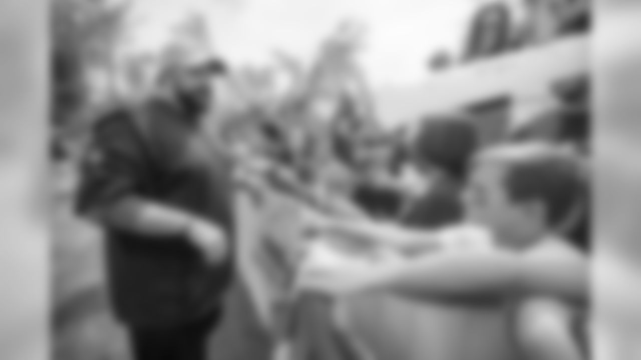 Detroit Lions head coach Matt Patricia spends time with visitors from Tragedy Assistance Program For Survivors (TAPS) following training camp practice on Monday, July 30, 2018 in Allen Park, Mich. (Detroit Lions via AP)