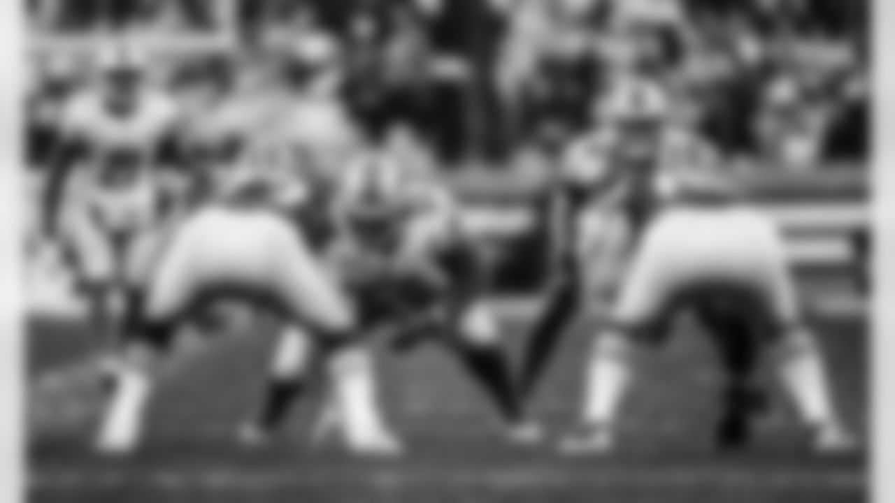 Detroit Lions nose tackle Alim McNeill (54) and Detroit Lions linebacker Alex Anzalone (34) during a NFL football game against the Cleveland Browns on Sunday, November 21, 2021 in Cleveland, OH. (Jeff Nguyen/Detroit Lions).