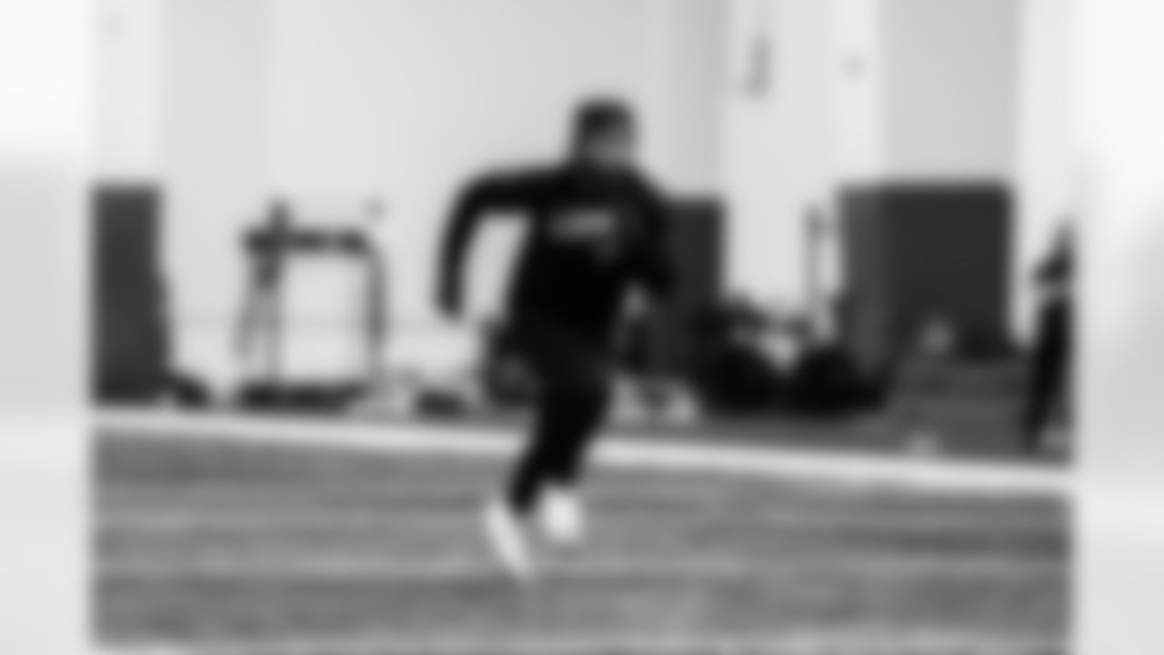 Detroit Lions running back D'Andre Swift (32) during a morning workout at the Lions training facility in Allen Park, MI on April 21, 2022. (Jeff Nguyen/Detroit Lions)