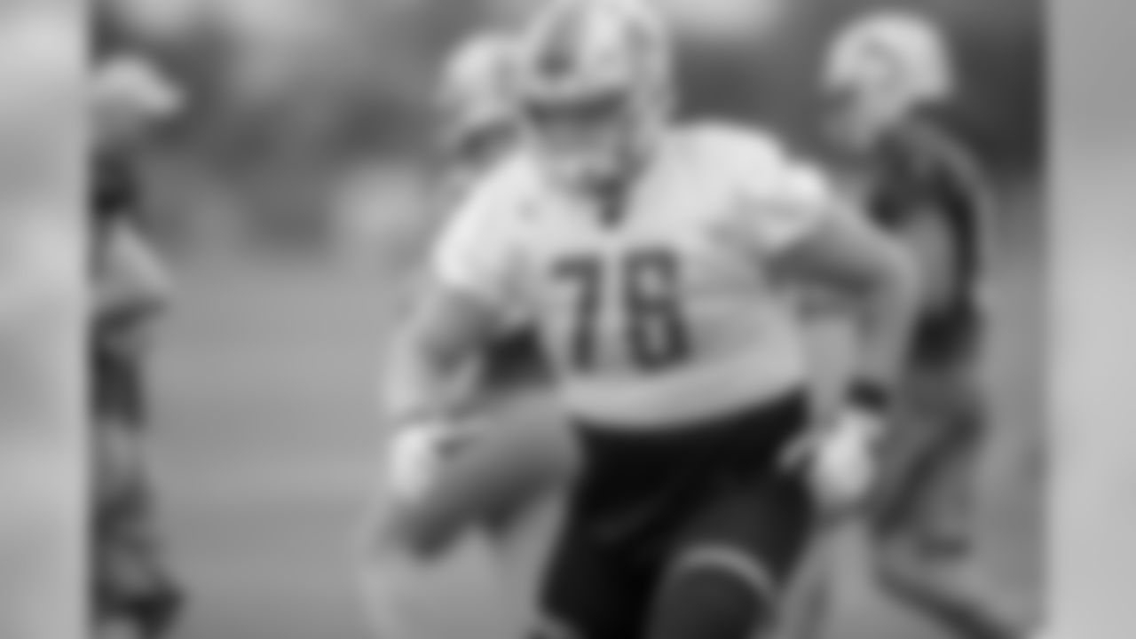Detroit Lions guard T.J. Lang (76) during practice at the Detroit Lions training facility on Saturday, Sept. 8, 2018 in Allen Park, Mich. (Detroit Lions via AP)