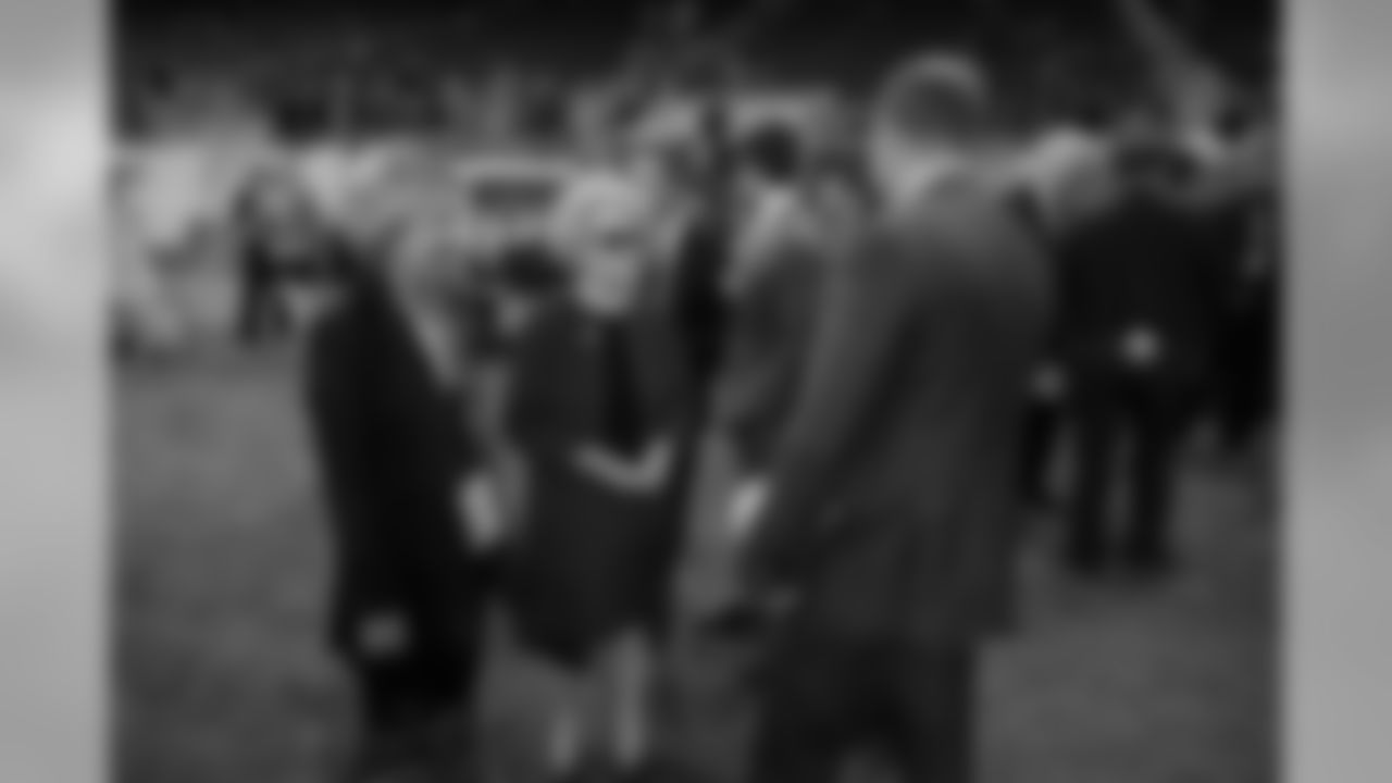 Detroit Lions vice chair Sheila Ford Hamp and Detroit Lions owner and chairman Martha Firestone Ford talks to Detroit Lions executive vice president & general manager Bob Quinn before an NFL football game against the Chicago Bears on Thursday, Nov. 22, 2018 in Detroit. (Detroit Lions via AP).