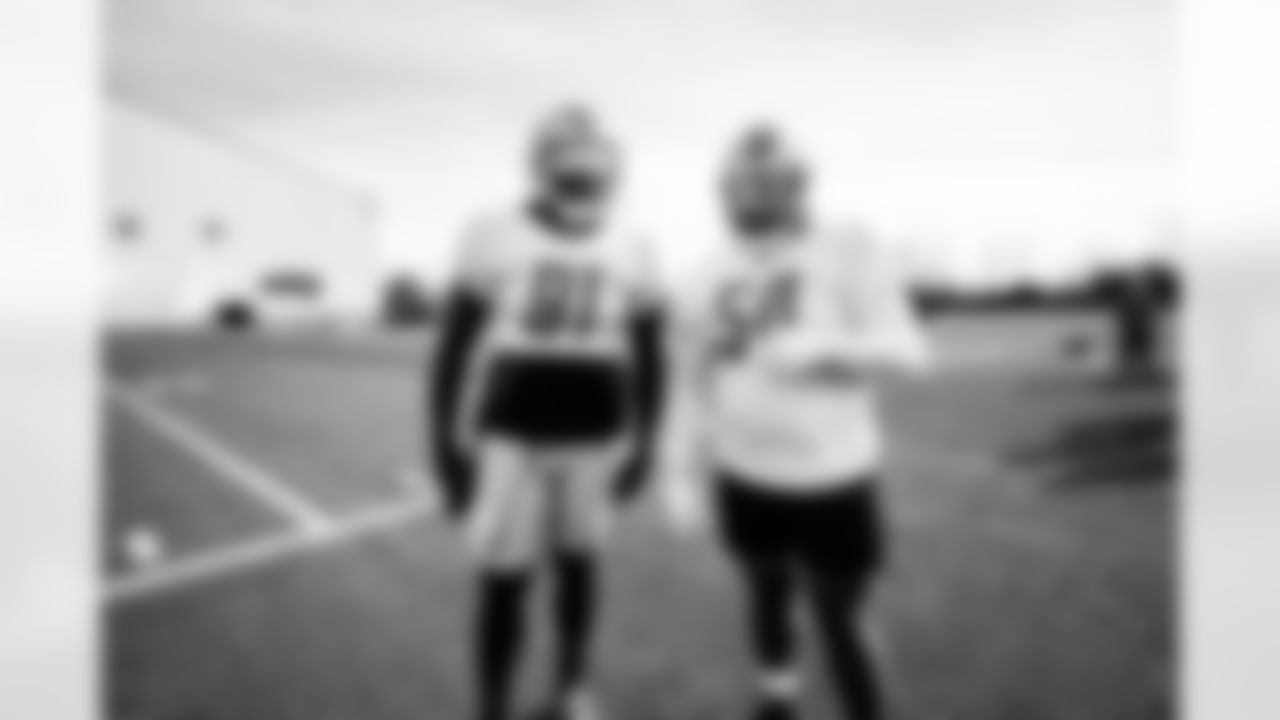 Detroit Lions defensive end Michael Brockers (91) and Detroit Lions nose tackle Alim McNeill (54) during Lions practice at the Training Facility in Allen Park, MI on November 12, 2021. (Jeff Nguyen/Detroit Lions)