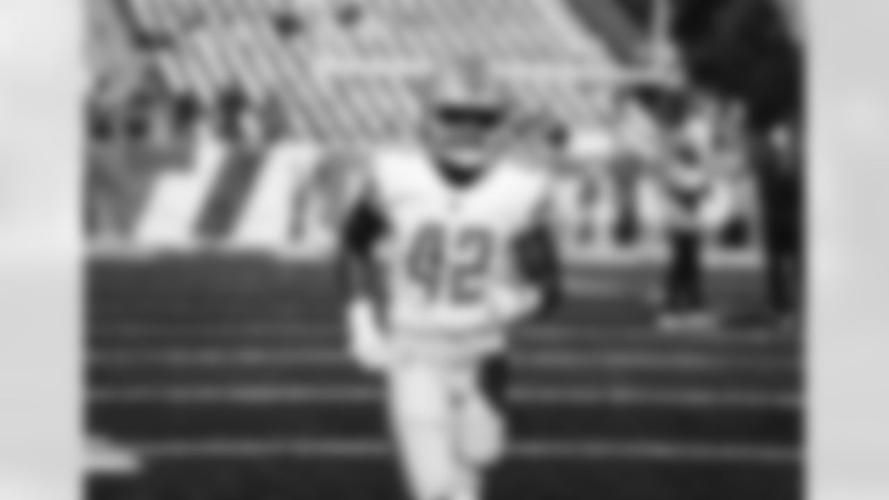 Detroit Lions running back Justin Jackson (42) before a NFL football game against the New England Patriots on Sunday, October 9, 2022 in Foxborough, MA. (Jeff Nguyen/Detroit Lions).