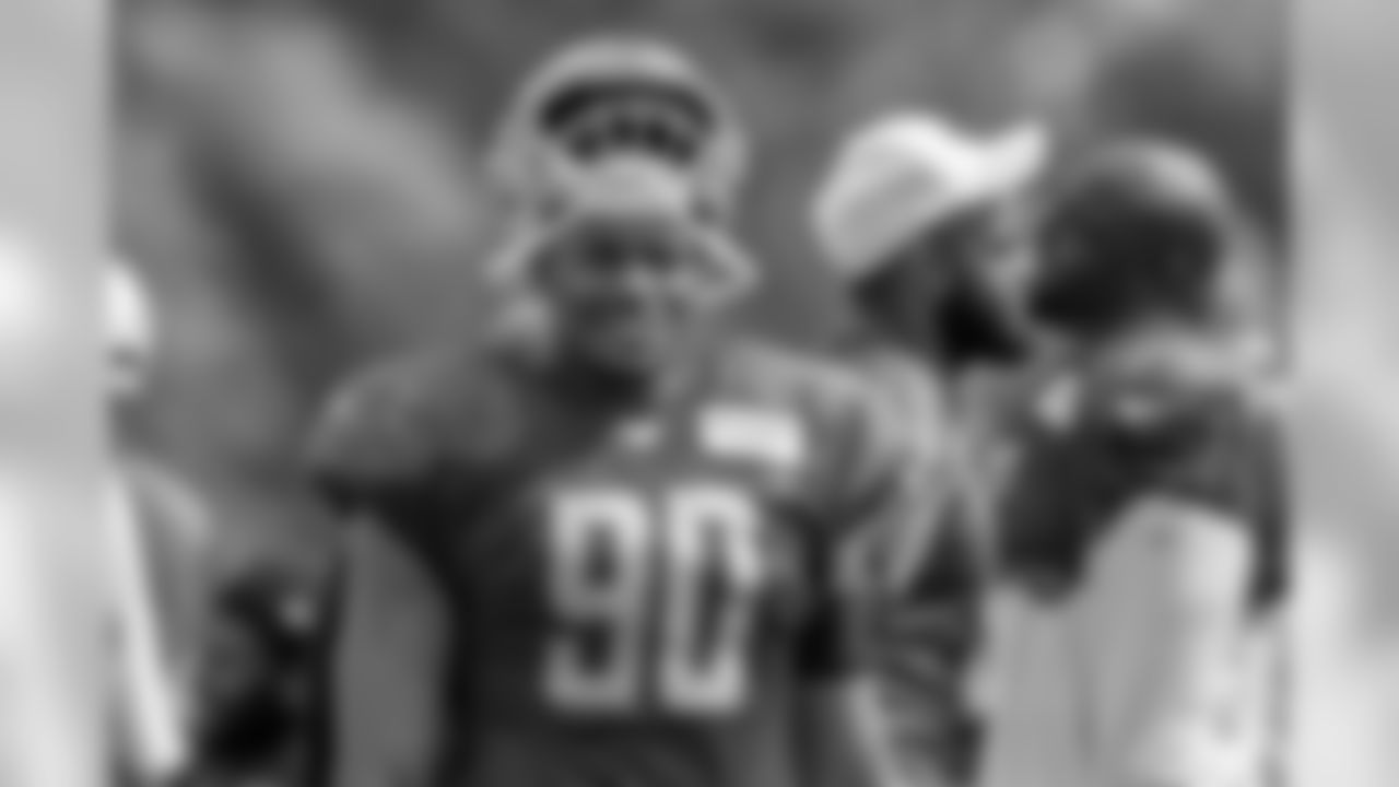 Detroit Lions defensive end Trey Flowers (90) during Day 14 of 2019 Detroit Lions Training Camp presented by Rocket Mortgage on Sunday, Aug. 11, 2019 in Allen Park, Mich. (Detroit Lions via AP)