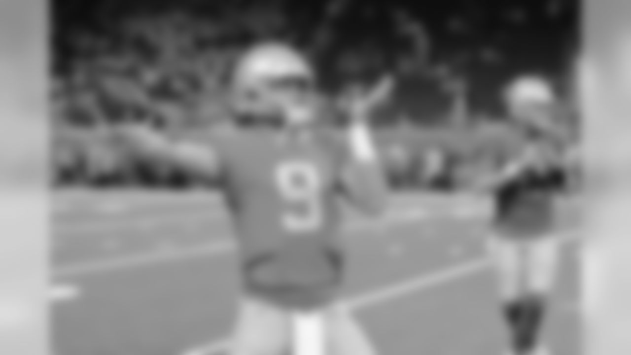Detroit Lions quarterback Matthew Stafford (9) before a NFL football game against the Kansas City Chiefs Sunday, Sept. 29, 2019 in Detroit. (Detroit Lions via AP).