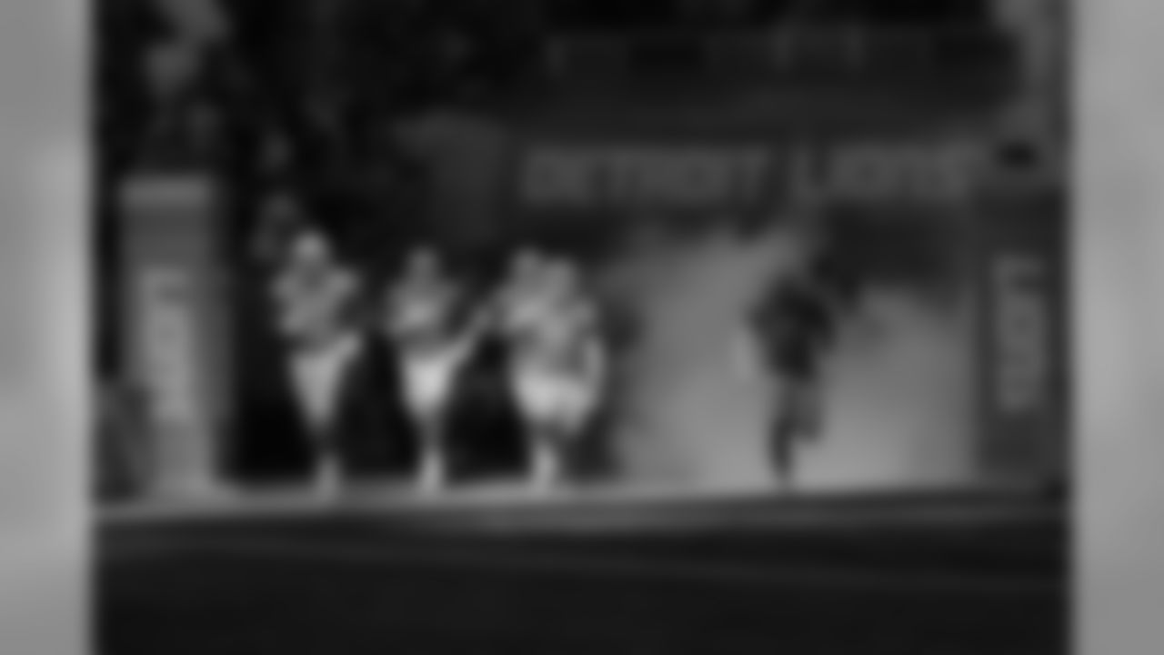 Detroit Lions take the field during introductions before a NFL football game against the Green Bay Packers on Sunday, Oct. 7, 2018 in Detroit. (Detroit Lions via AP).