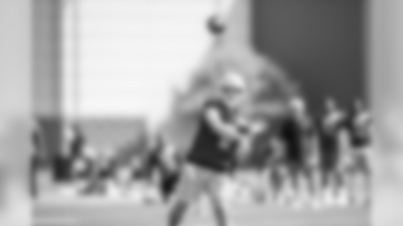 Detroit Lions quarterback David Fales (8) during Day 2 of 2019 Detroit Lions Training Camp presented by Rocket Mortgage on Friday, July 26, 2019 in Allen Park, Mich. (Detroit Lions via AP)