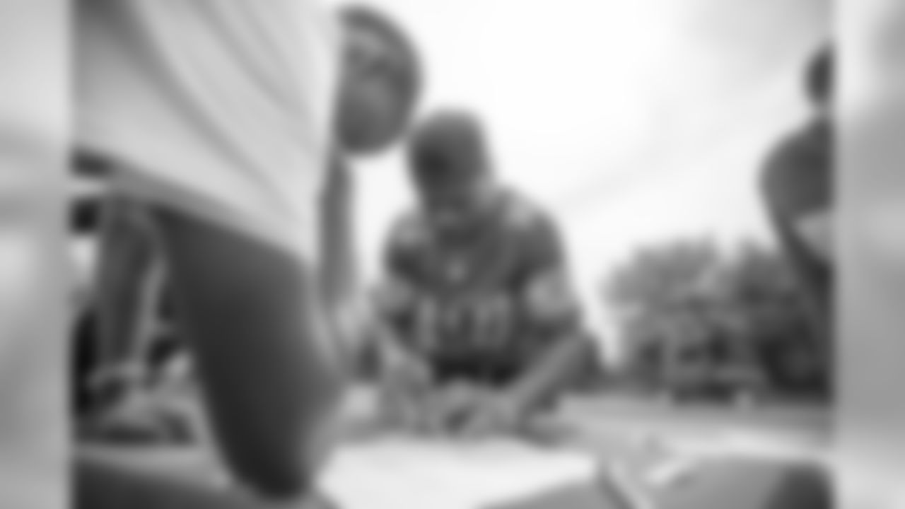 Detroit Lions cornerback Amani Oruwariye (24) helps build rockets with students from Detroit Lions Academy as part of Season Launch Week presented by Rocket Mortgage Tuesday, Sept. 10, 2019 in Allen Park, Mich.