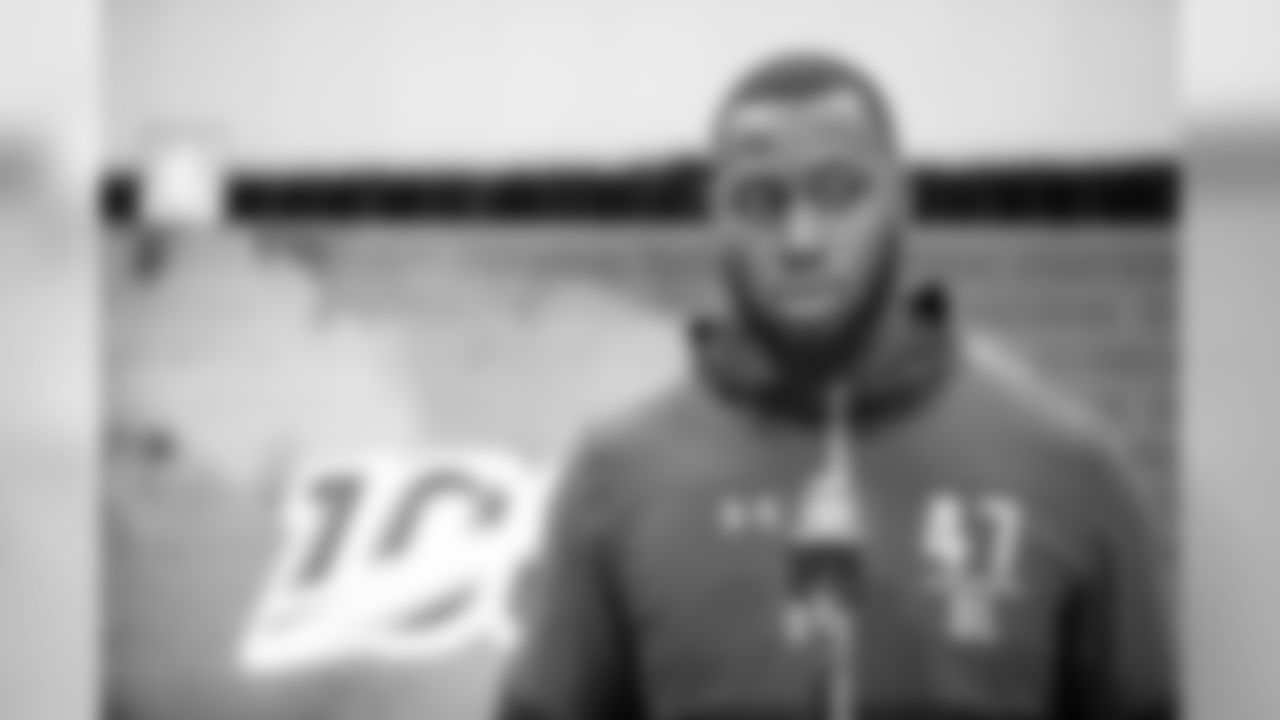 Texas defensive lineman Charles Omenihu talks to the media at the NFL Scouting Combine on Saturday, March 2 2019 in Indianapolis. (Detroit Lions via AP)