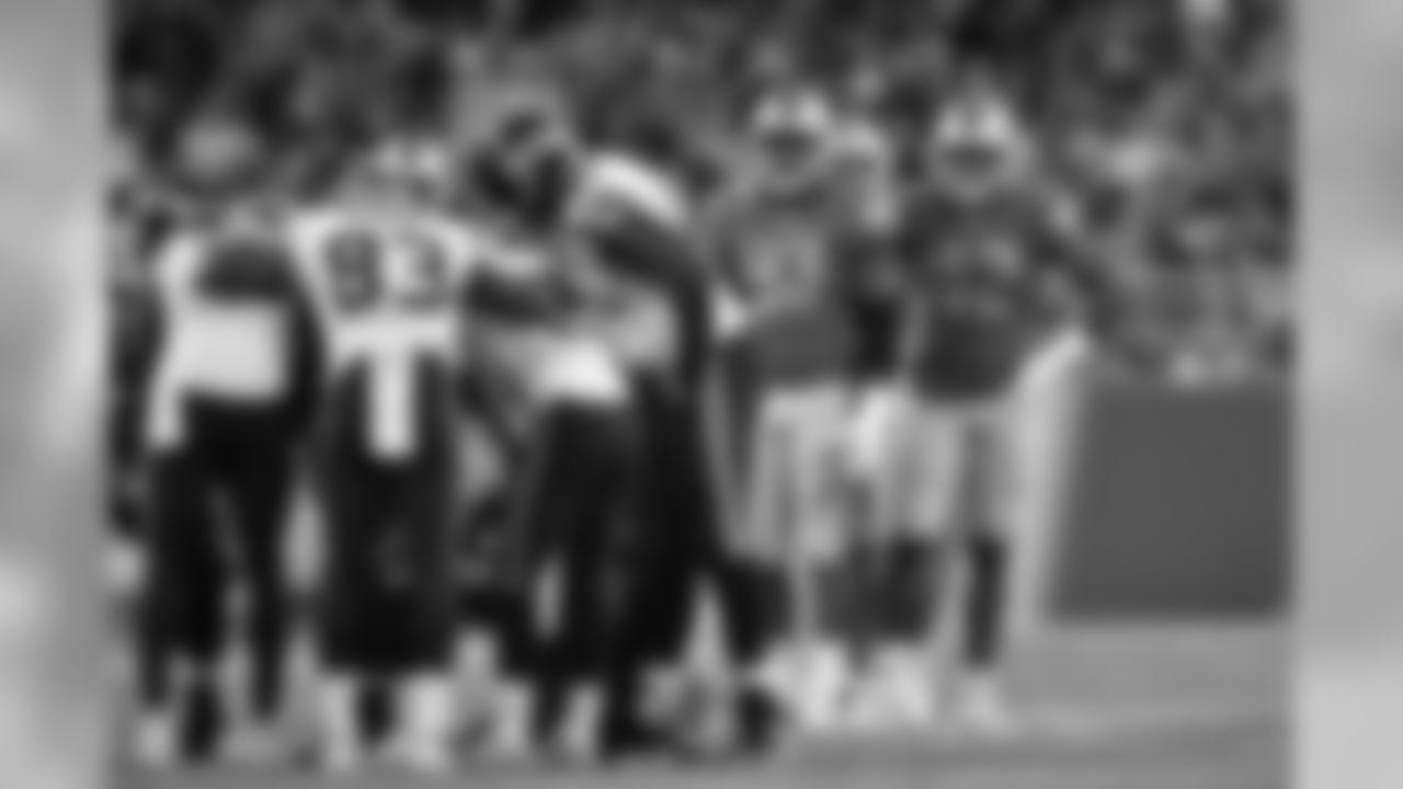 Detroit Lions defensive lineman Da'Shawn Hand (93) and Detroit Lions linebacker Devon Kennard (42) during a NFL football game against the Seattle Seahawks on Sunday, Oct. 28, 2018 in Detroit. (Detroit Lions via AP).