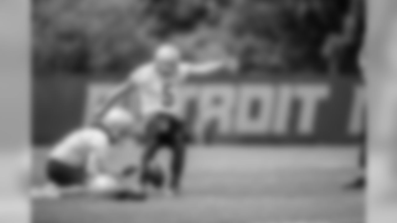 Detroit Lions kicker Matt Prater (5) during Day 2 of minicamp on Wednesday, June 5, 2019 in Allen Park, Mich. (Detroit Lions via AP)