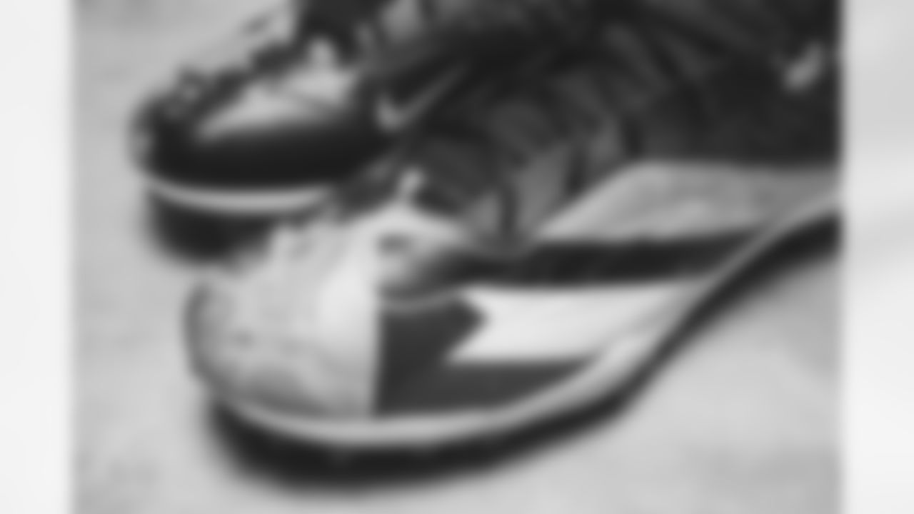 Detroit Lions offensive lineman Oday Aboushi (76) owns these shoes. My Cause My Cleats. (Detroit Lions via AP).