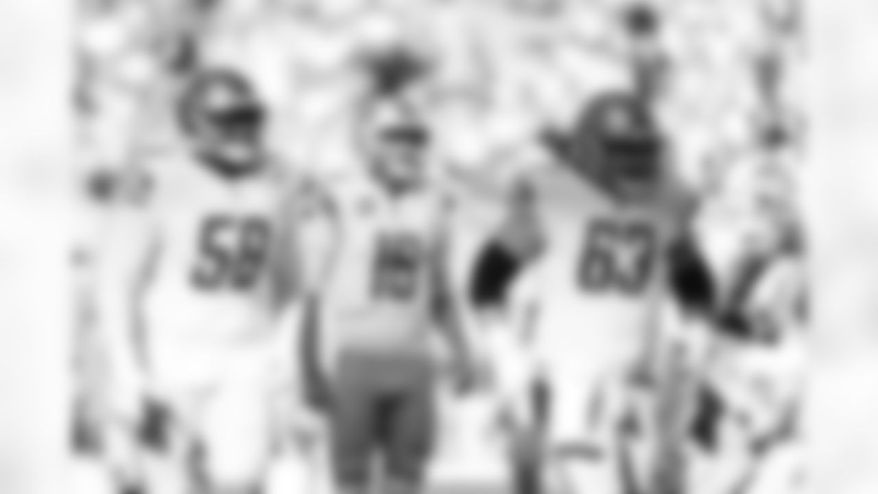 Detroit Lions tackle Penei Sewell (58), Detroit Lions quarterback Jared Goff (16), and Detroit Lions center Evan Brown (63) during a NFL football game against the New England Patriots on Sunday, October 9, 2022 in Foxborough, MA. (Jeff Nguyen/Detroit Lions).