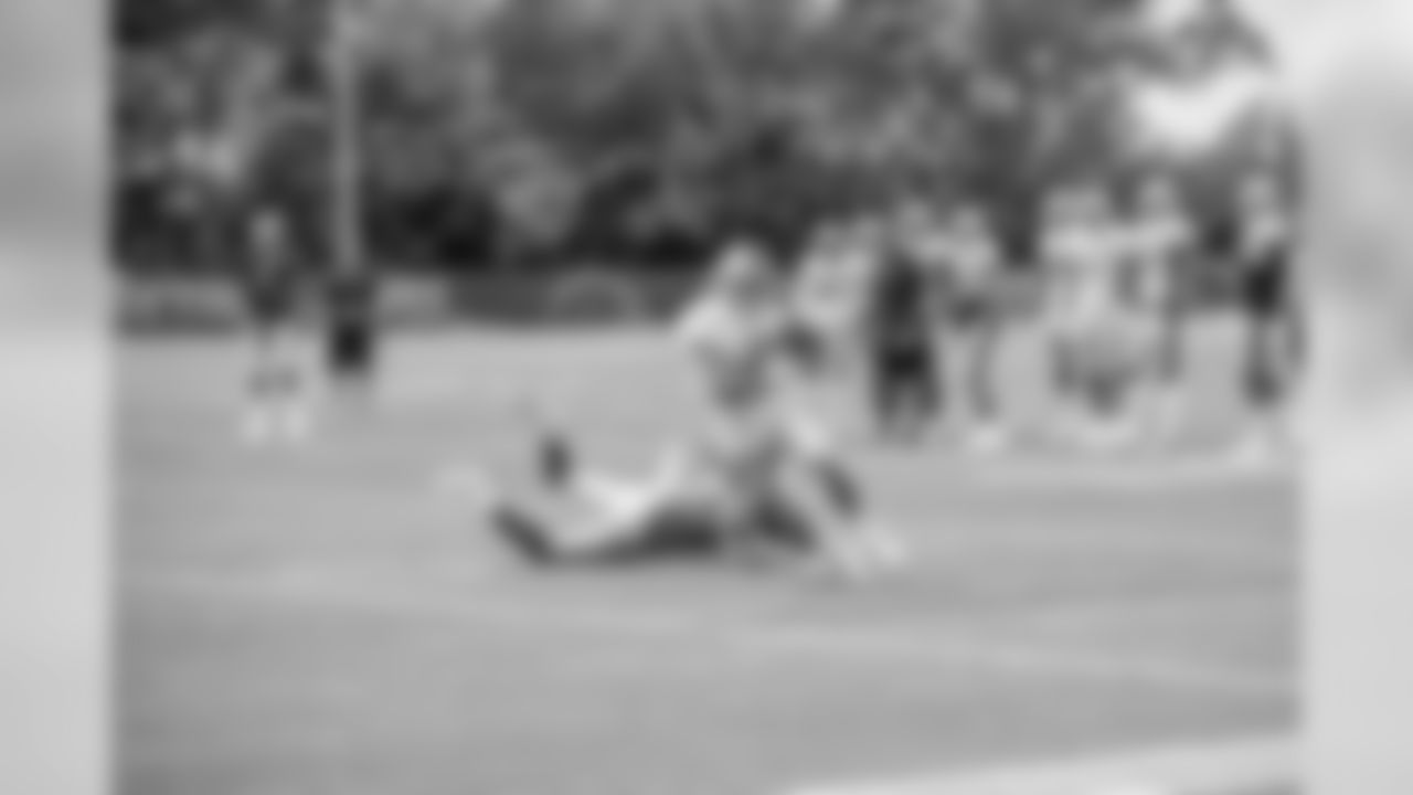 Detroit Lions wide receiver Tom Kennedy (85) catches a pass for a touchdown during Day 14 of 2019 Detroit Lions Training Camp presented by Rocket Mortgage on Sunday, Aug. 11, 2019 in Allen Park, Mich. (Detroit Lions via AP)