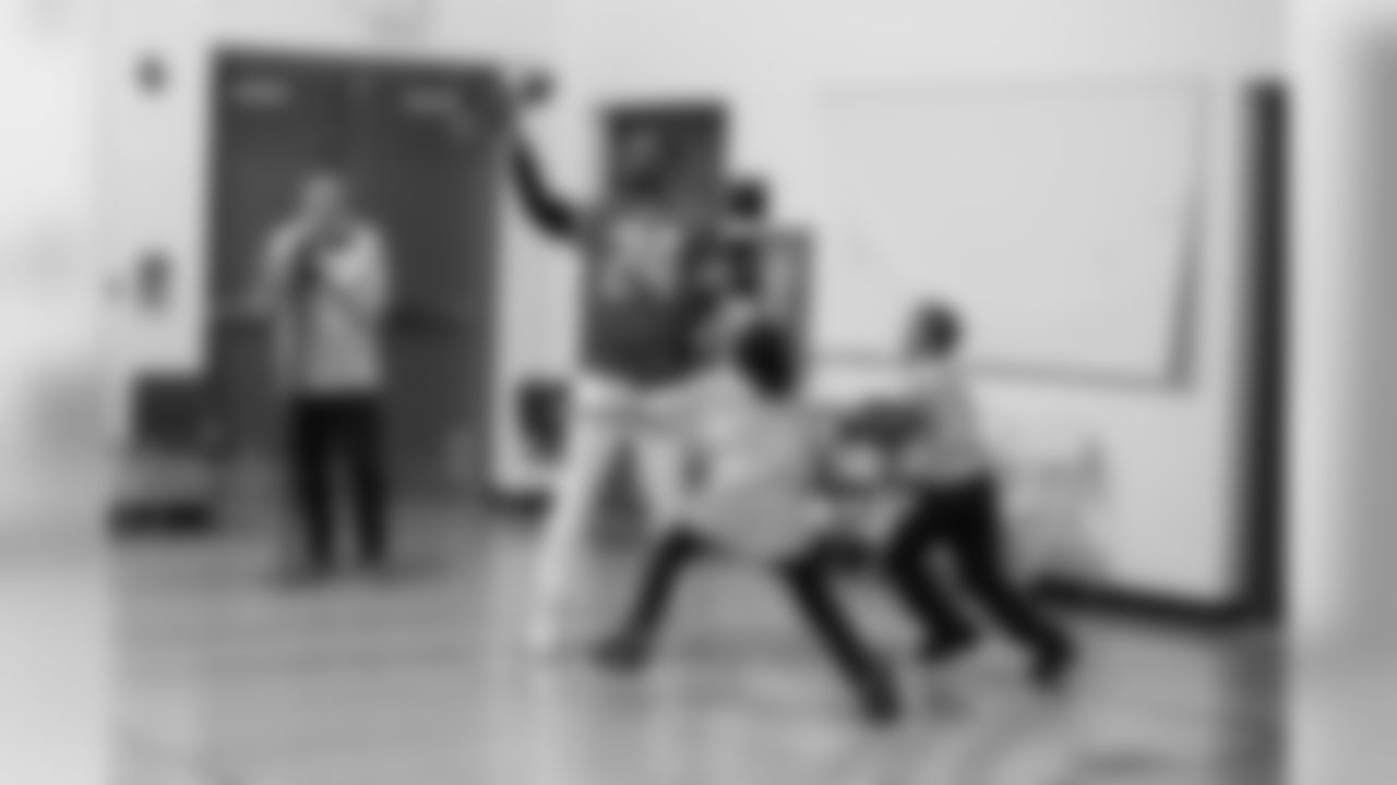 Detroit Lions cornerback Nevin Lawson (24) at a real players don't bully assembly with Playworks at Hutchinson Elementary School on Tuesday, Oct. 22, 2018 in Detroit.