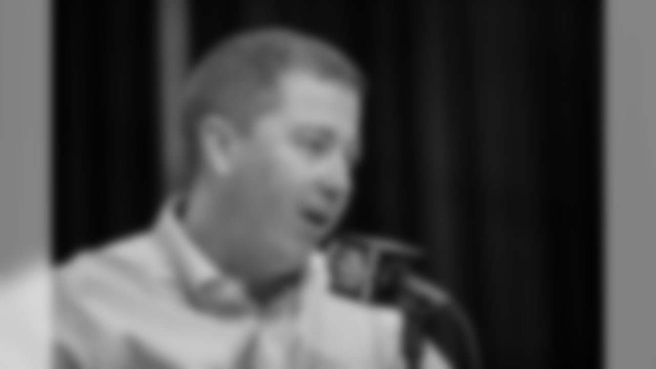 Detroit Lions executive vice president & general manager Bob Quinn talks to the media at the NFL Scouting Combine on Tuesday, Feb. 25, 2020 in Indianapolis. (Detroit Lions via AP)