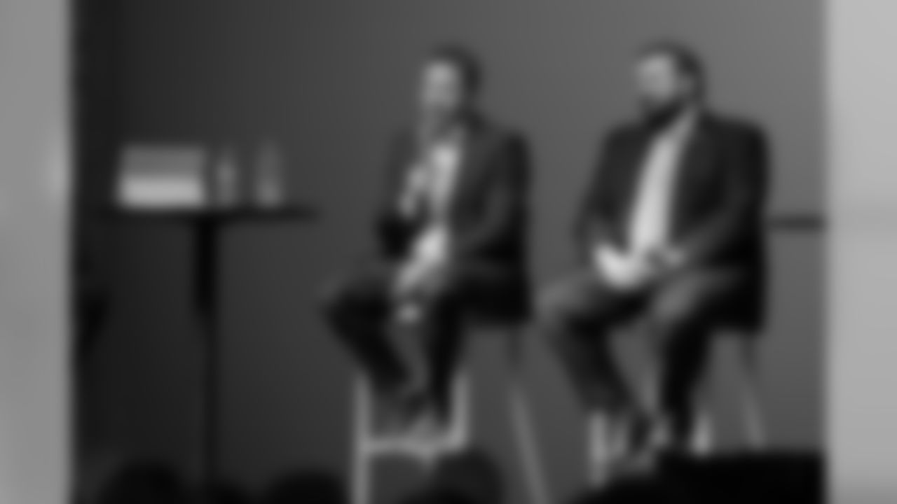 Detroit Lions executive vice president & general manager Bob Quinn, Detroit Lions head coach Matt Patricia and Detroit Lions team president Rod Wood at the Season Ticket Member Summit on Monday, Feb. 11, 2019 in Detroit.