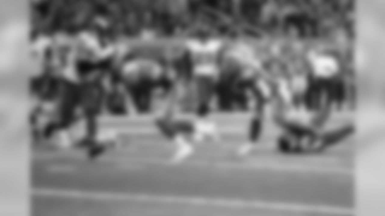 Detroit Lions quarterback Matthew Stafford (9) throws a block during a NFL football game against the Minnesota Vikings on Sunday, Dec. 23, 2018 in Detroit. (Detroit Lions via AP).