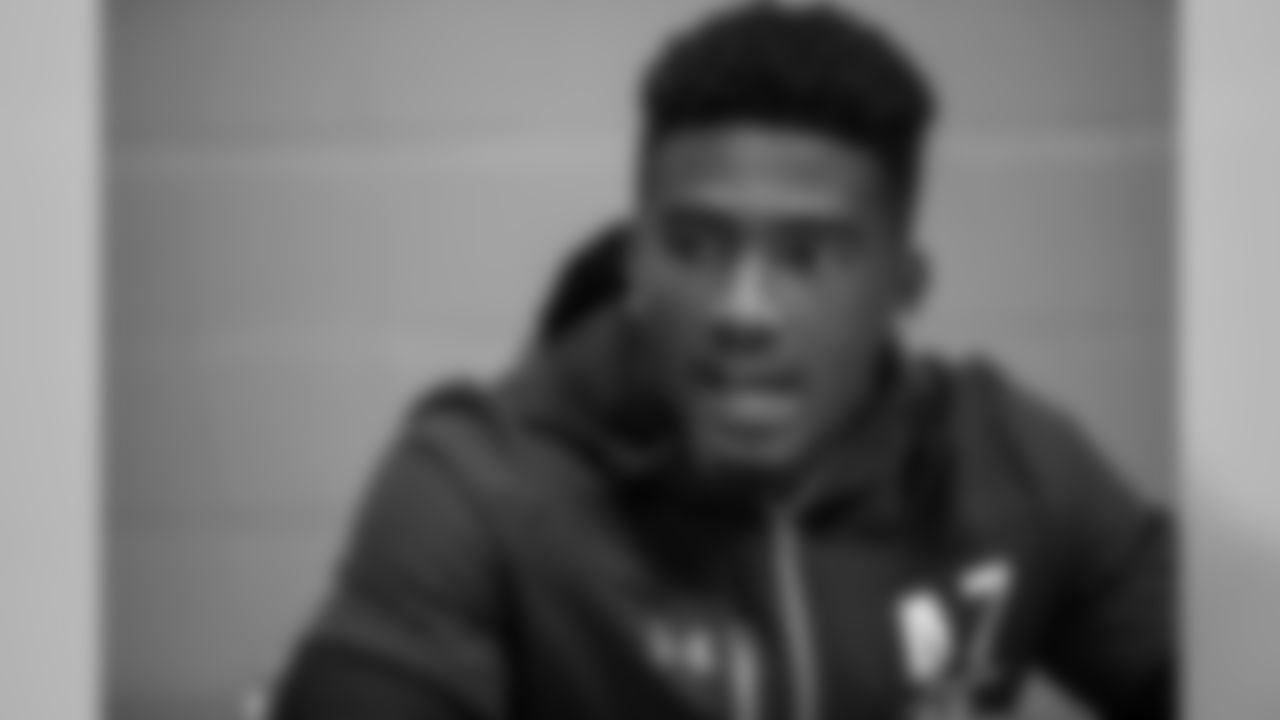 Marshall defensive back Malik Gant talks to the media at the NFL Scouting Combine on Sunday, March 3 2019 in Indianapolis. (Detroit Lions via AP)