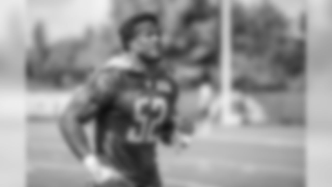 Detroit Lions linebacker Christian Jones (52) smiles following Day five of Detroit Lions Training Camp presented by Rocket Mortgage on Tuesday, July 30, 2019 in Allen Park, Mich.