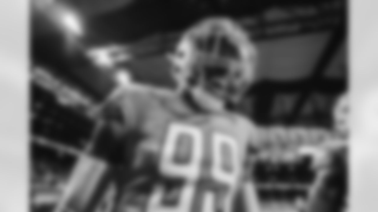 Detroit Lions outside linebacker Julian Okwara (99) celebrates after recovering a fumble during a NFL football game against the Minnesota Vikings on Sunday, December 5, 2021 in Detroit, MI. (Jeff Nguyen/Detroit Lions).