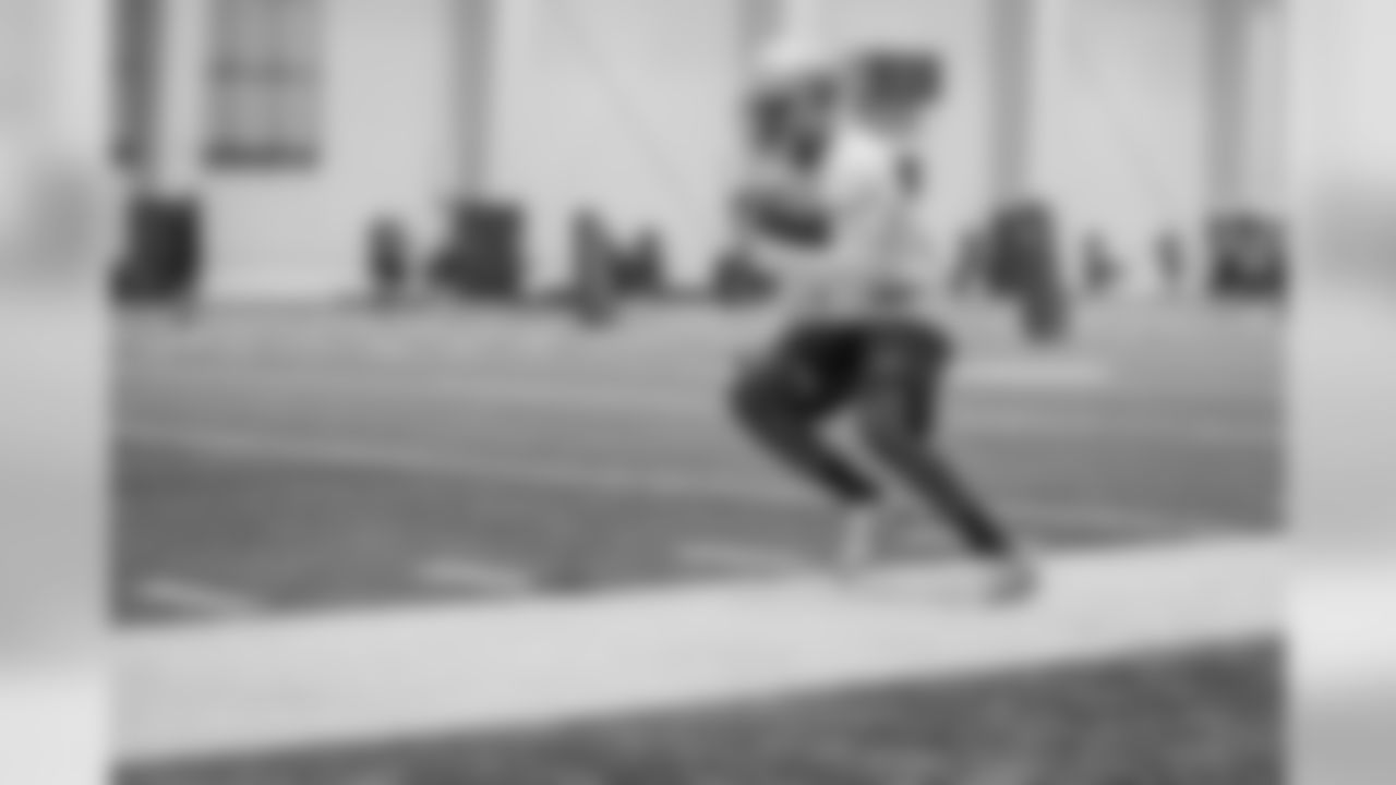 Detroit Lions running back Kerryon Johnson (33) during rookie minicamp practice at the Detroit Lions training facility on Saturday, May 12, 2018 in Allen Park, Mich. (Detroit Lions via AP)