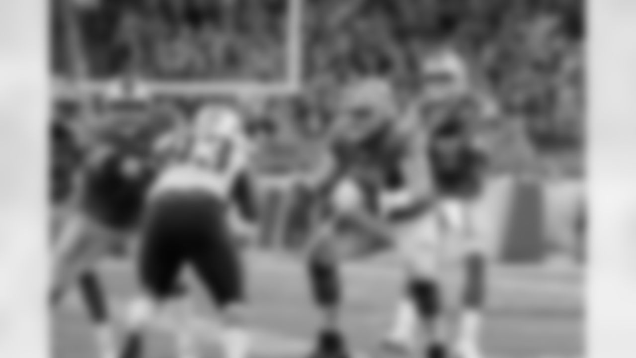 Detroit Lions guard T.J. Lang (76) and Detroit Lions center/guard Graham Glasgow (60) during a NFL football game against the New England Patriots on Sunday, Sept. 23, 2018 in Detroit. (Detroit Lions via AP).