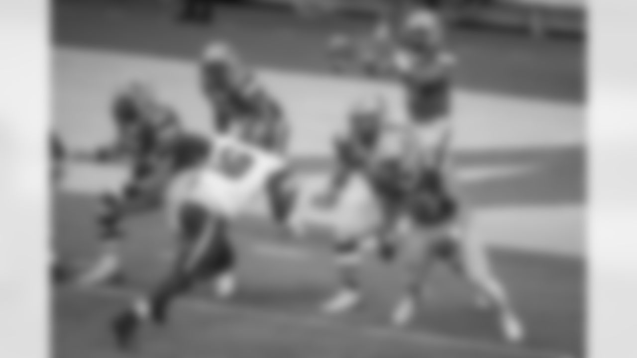 North Dakota State guard Nash Jensen (66), tackle Dillon Radunz (75), and tight end Noah Gindorff (87) block for quarterback Trey Lance (5) against Central Arkansas in the second quarter of an NCAA college football game Saturday, Oct. 3, 2020, in Fargo, N.D. North Dakota State won 39-28. (AP Photo/Bruce Kluckhohn)