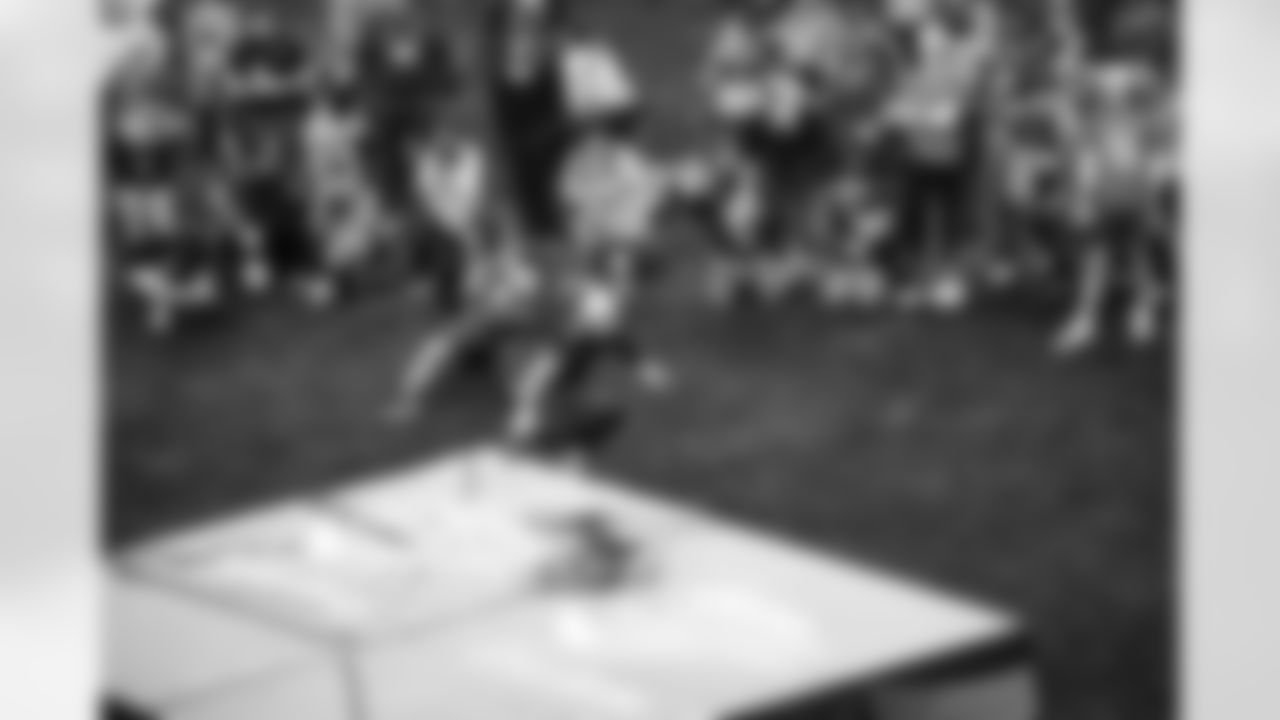 Detroit Lions wide receiver Amon-Ra St. Brown (14) competes in the Best Catch competition finals during the 2023 Pro Bowl Games in Las Vegas, NV on February 5, 2023. (Stuart Zaas/Detroit Lions)