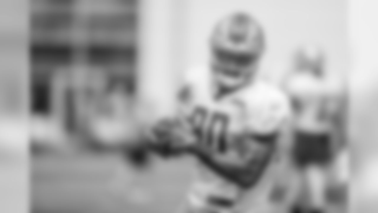 Detroit Lions tight end Michael Roberts (80) during practice at the Detroit Lions training facility on Monday, Aug. 20, 2018 in Allen Park, Mich. (Detroit Lions via AP)