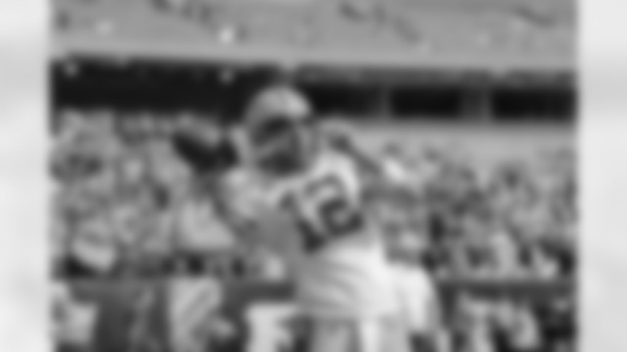 Green Bay Packers quarterback Aaron Rodgers (12) warms up during an NFL football game against the Cincinnati Bengals on Sunday, October 10, 2021 in Cincinnati, Ohio. (Aaron Doster/NFL)