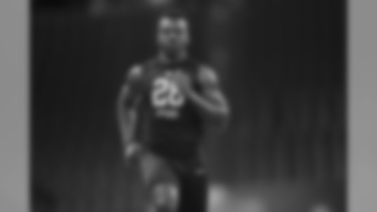 Memphis running back Patrick Taylor Jr. runs the 40-yard dash during the 2020 NFL Scouting Combine, Friday, Feb. 28, 2020 in Indianapolis. (Logan Bowles/NFL)
