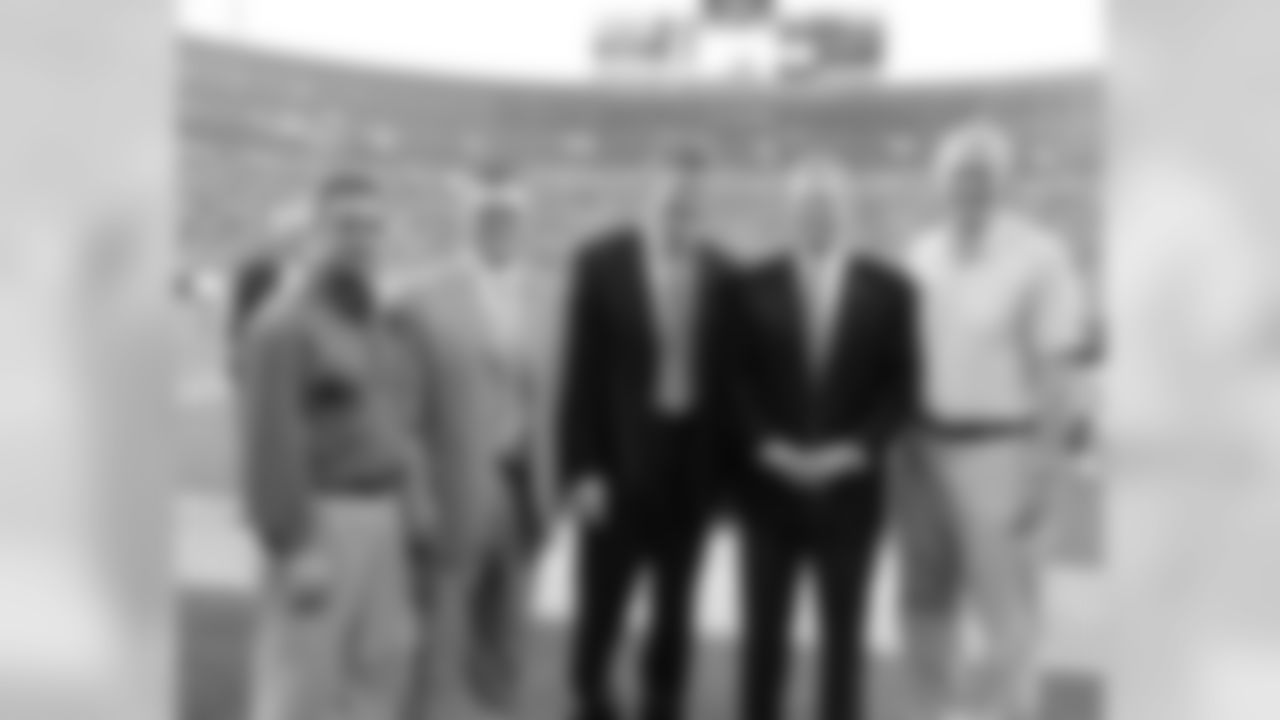 Green Bay mayor Jim Schmitt, Jason Wied, Mark Murphy, NFL Commissioner Roger Goodell, Milwaukee mayor Tom Barrett