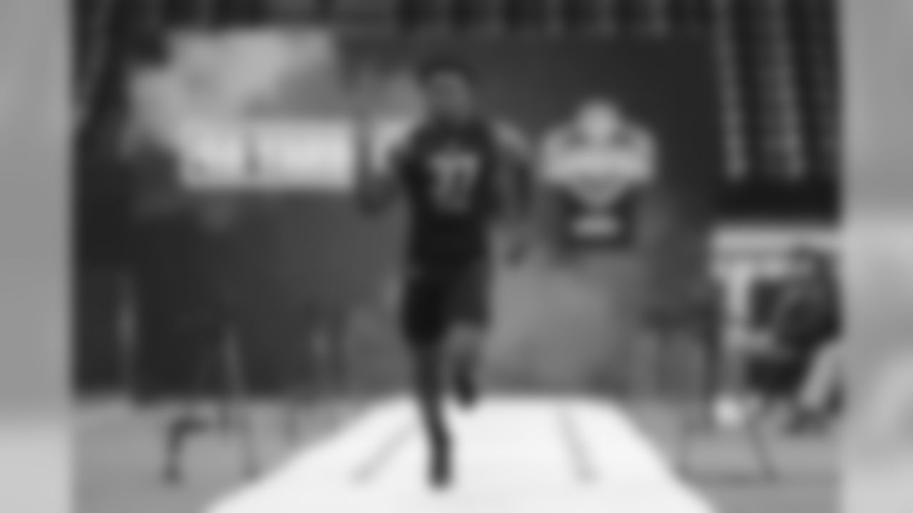 Maryland safety Antoine Brooks Jr. runs the 40-yard dash during the 2020 NFL Scouting Combine, Sunday, Mar. 1, 2020 in Indianapolis. (Aaron Doster/NFL)