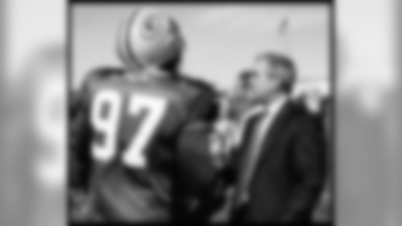 Gov. George Bush visits Packers practice