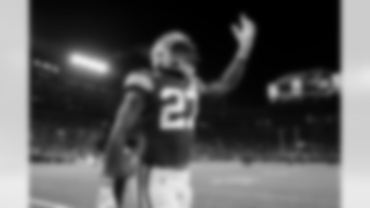 Green Bay Packers running back Patrick Taylor (27) is seen interacting with the crowd before an NFL Divisional Round playoff game against the San Francisco 49ers on Saturday, January 22, 2022 in Green Bay, Wisconsin. (Ryan Kang/NFL)