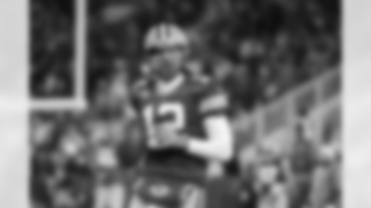 Green Bay Packers quarterback Aaron Rodgers (12) is seen warming up before an NFL Divisional Round playoff game against the San Francisco 49ers on Saturday, January 22, 2022 in Green Bay, Wisconsin. (Todd Rosenberg/NFL)
