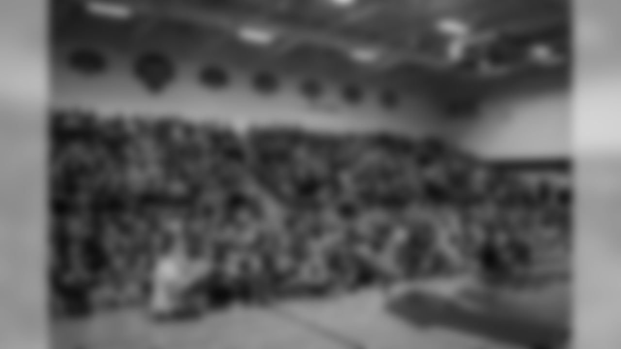 Green Bay Packers players take part during a Play 60 Super School visit at Weyauwega-Fremont High School in Weyauwega on Tuesday.