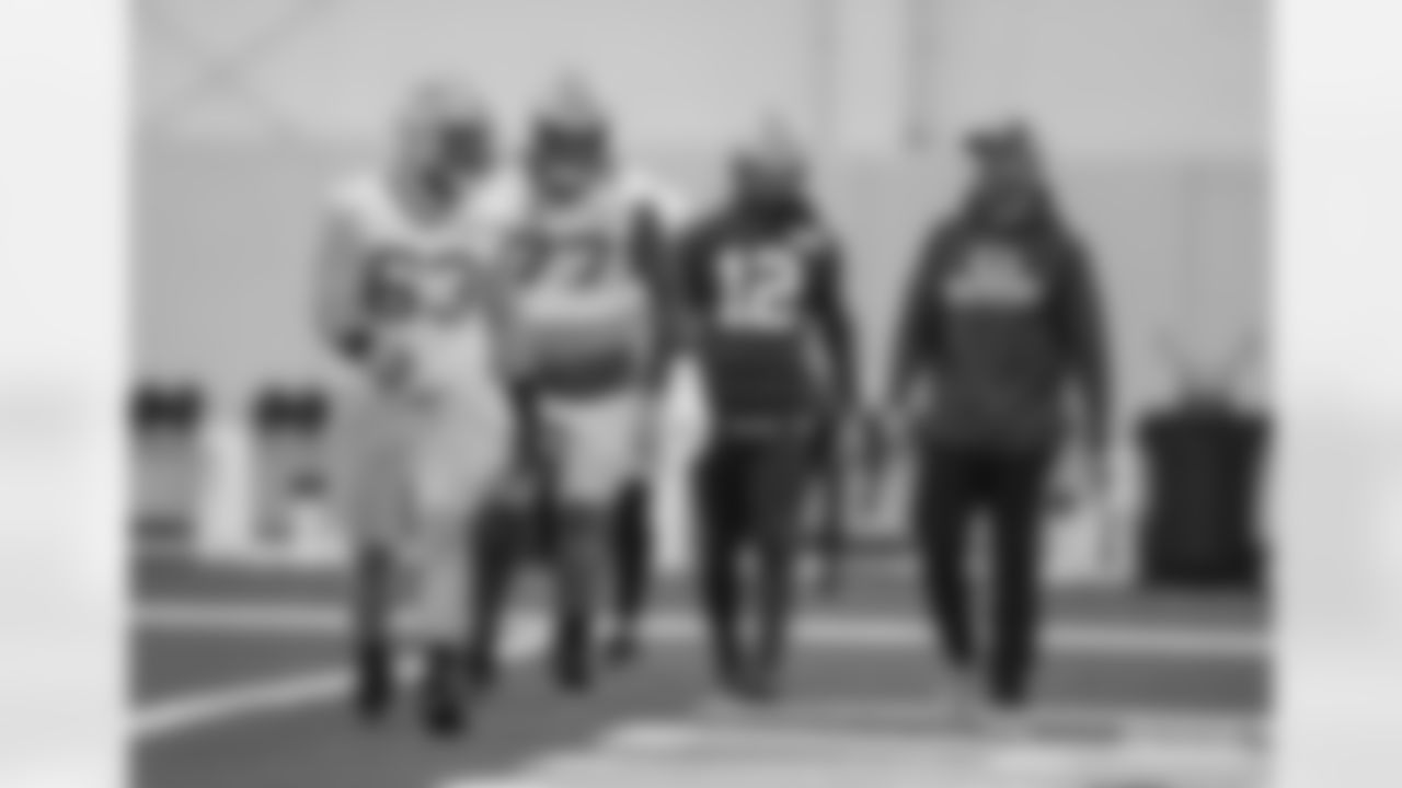 C Corey Linsley, G/T Billy Turner, QB Aaron Rodgers, and Head Coach Matt LaFleur